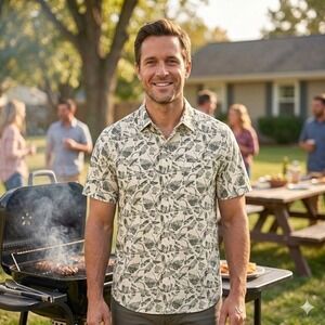 Columbia Rogers Peak Printed Shirt Mens M Beige Green NWT Leaf Short Sleeve